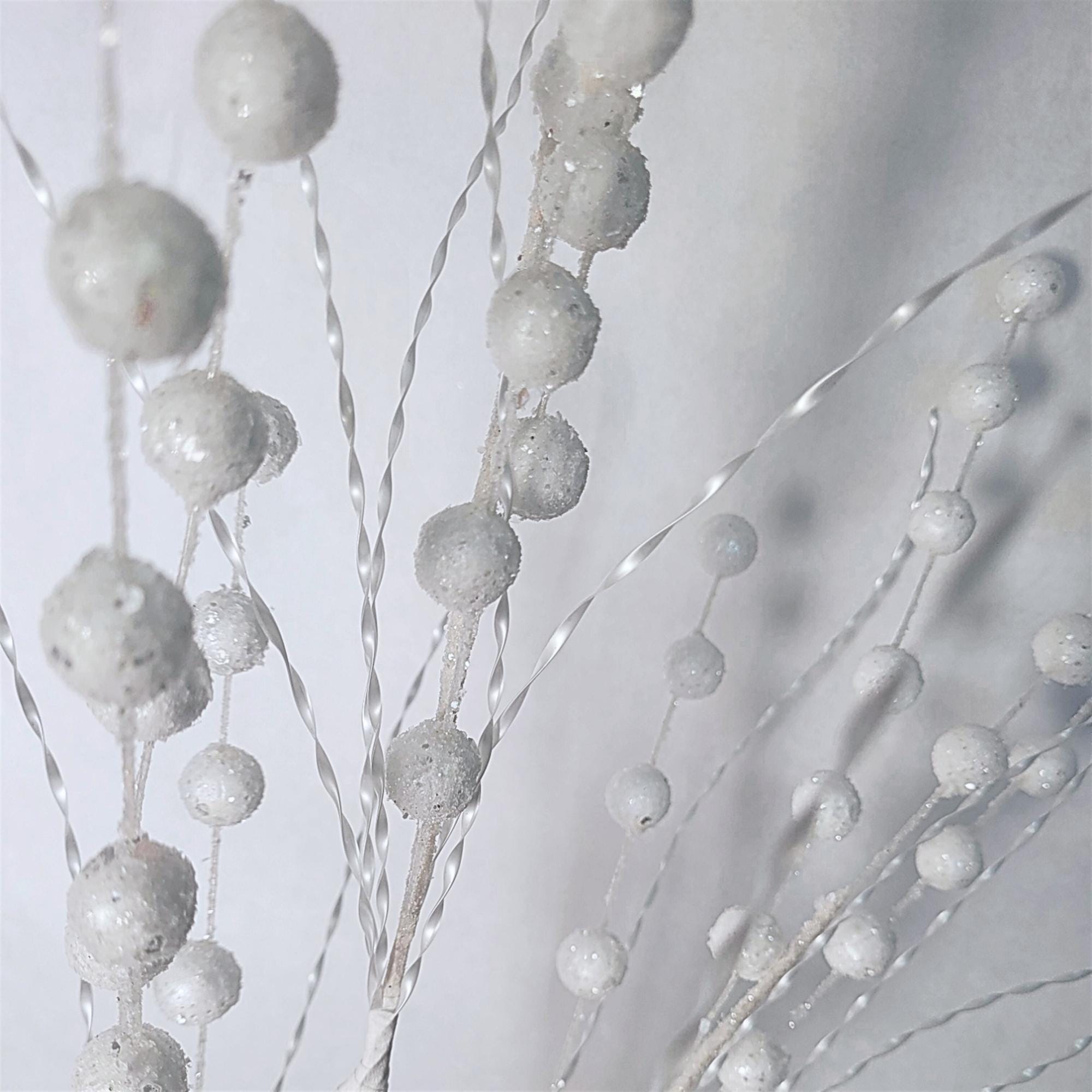White Glitter Twist Ball Spray 32" | Christmas Tree Spray, White Berry Pick, Winter Wreath Supplies, Holiday Floral Stem, Snowy Christmas