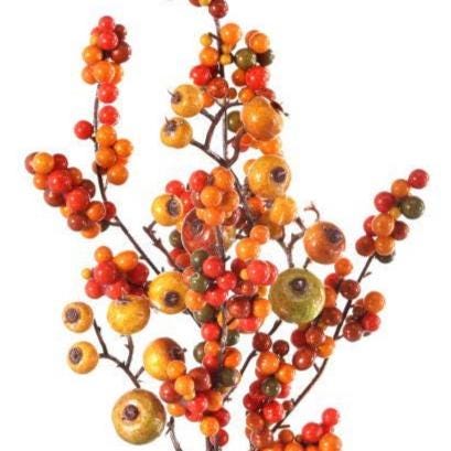 14” Mixed Harvest Berry & Crabapple Pick, Orange Red Fall Floral Stem, Autumn Wreath and Thanksgiving Décor Supply
