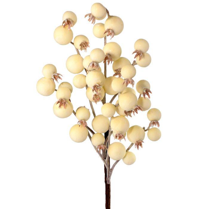 16” Cream Weathered Crabapple Spray, Ivory Berry Stem, Rustic Fall Floral Pick, Autumn Wreath and Farmhouse Décor Supply