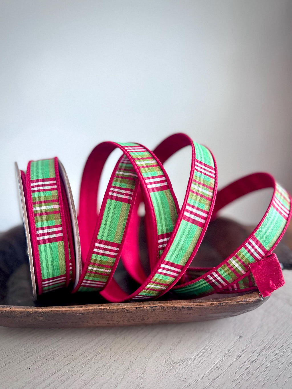 Farrisilk 1" x 10 Yards Red & Lime Plaid Check Wired Ribbon | Luxury Christmas Ribbon, Wreaths, Bows, Tree Decorating, Gift Wrapping