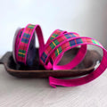 Farrisilk 1" x 10 Yards Hot Pink Christmas Plaid Wired Ribbon | Designer Holiday Ribbon for Wreaths, Bows, Tree Decor , Gift Wrapping