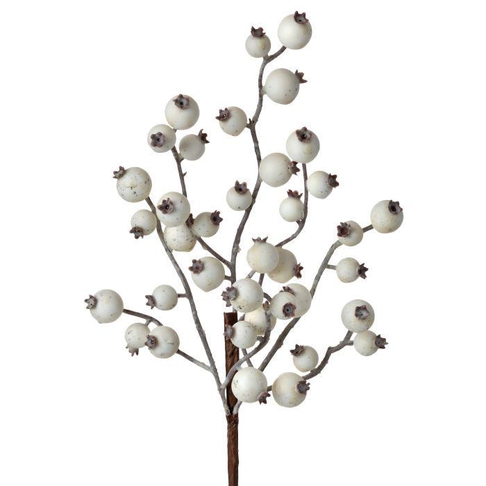 14" Matte White Crabapple Pick, Neutral Fall Berry Stem, Farmhouse Wreath Supply