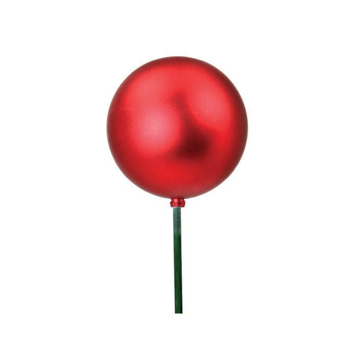 17” Red Matte Ball Ornament Stake, 120mm Christmas Ornament Pick, Holiday Wreath, Garland and Tree Décor Supply