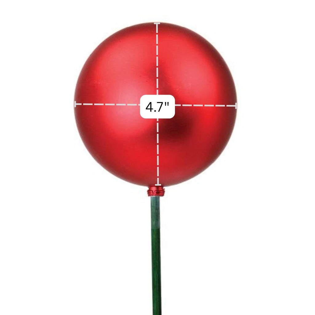 17” Red Matte Ball Ornament Stake, 120mm Christmas Ornament Pick, Holiday Wreath, Garland and Tree Décor Supply