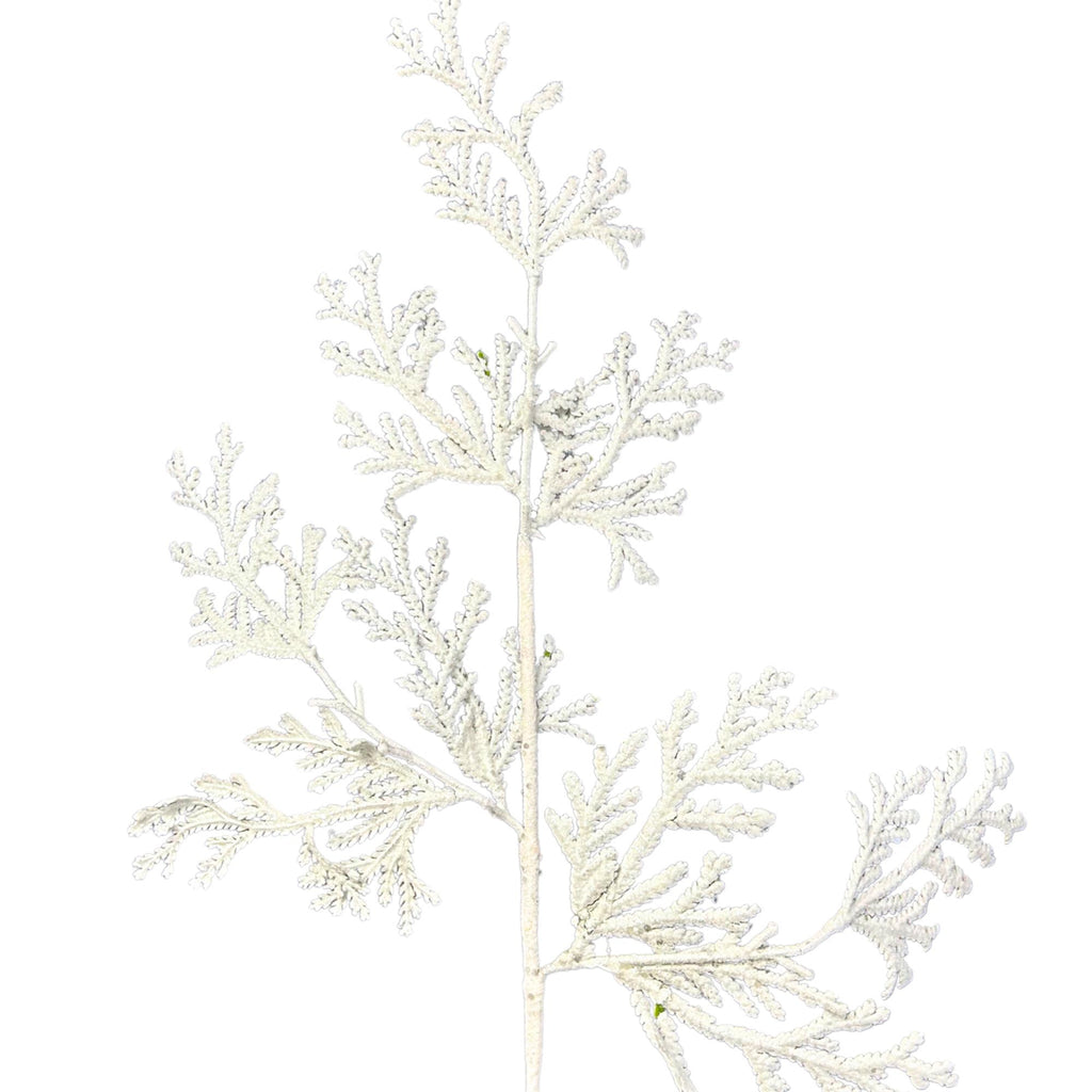White Glitter Lycopodium Spray 28.5 Inch, Sparkling Christmas Greenery Stem, Winter Floral Pick, Wreath and Tree Décor