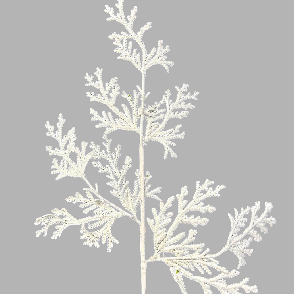 White Glitter Lycopodium Spray 28.5 Inch, Sparkling Christmas Greenery Stem, Winter Floral Pick, Wreath and Tree Décor