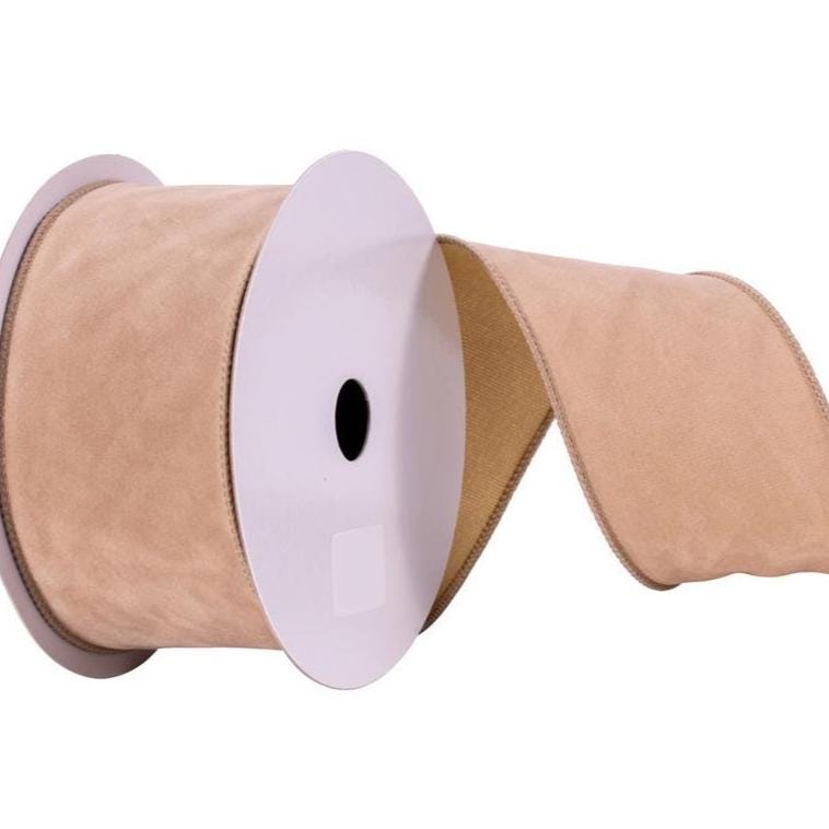 Vickerman 2.5” Beige Velvet Wired Ribbon, Neutral Tan Ribbon for Wreaths, Bows and Everyday Décor, 10 Yard Roll