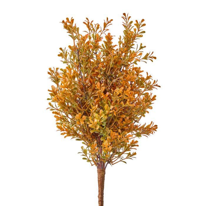 17” UV Autumn Boxwood Bush, Orange Fall Greenery, Outdoor Wreath Floral, Thanksgiving Arrangement and Harvest Decor Supply