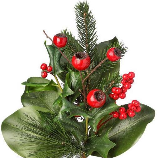 17” Premium Christmas Berry Pine Magnolia Holly Spray, Red Green Holiday Floral Pick, Wreath, Garland, Tree Decor Supply