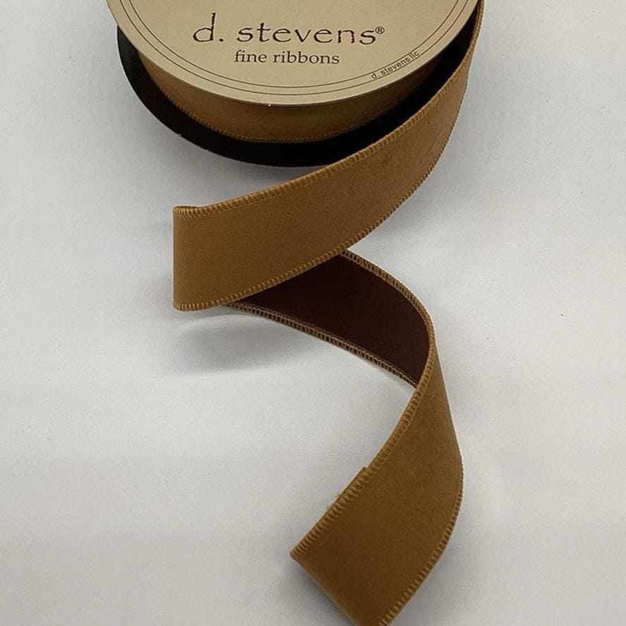 D. Stevens 1.5" Gold Velvet Ribbon with Dupion Back | 10 Yard Wired Designer Ribbon for Wreaths, Trees, Garland and Bows