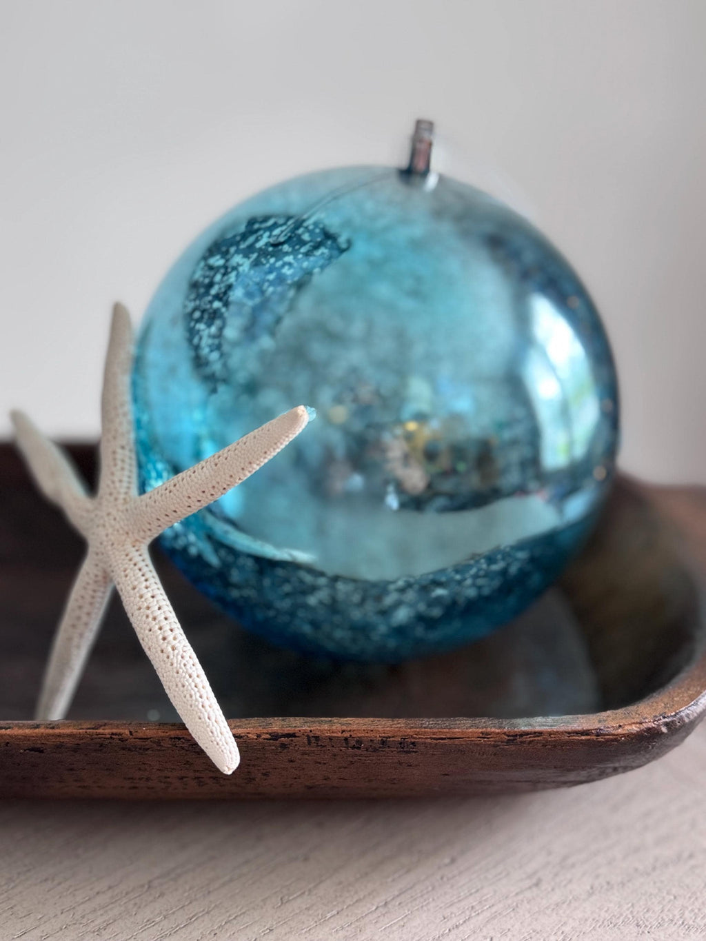 6" Seafoam Mercury Shiny Ball Ornaments | Set of 2 | Large Plastic Christmas Ornament | Coastal Holiday Tree and Wreath Décor
