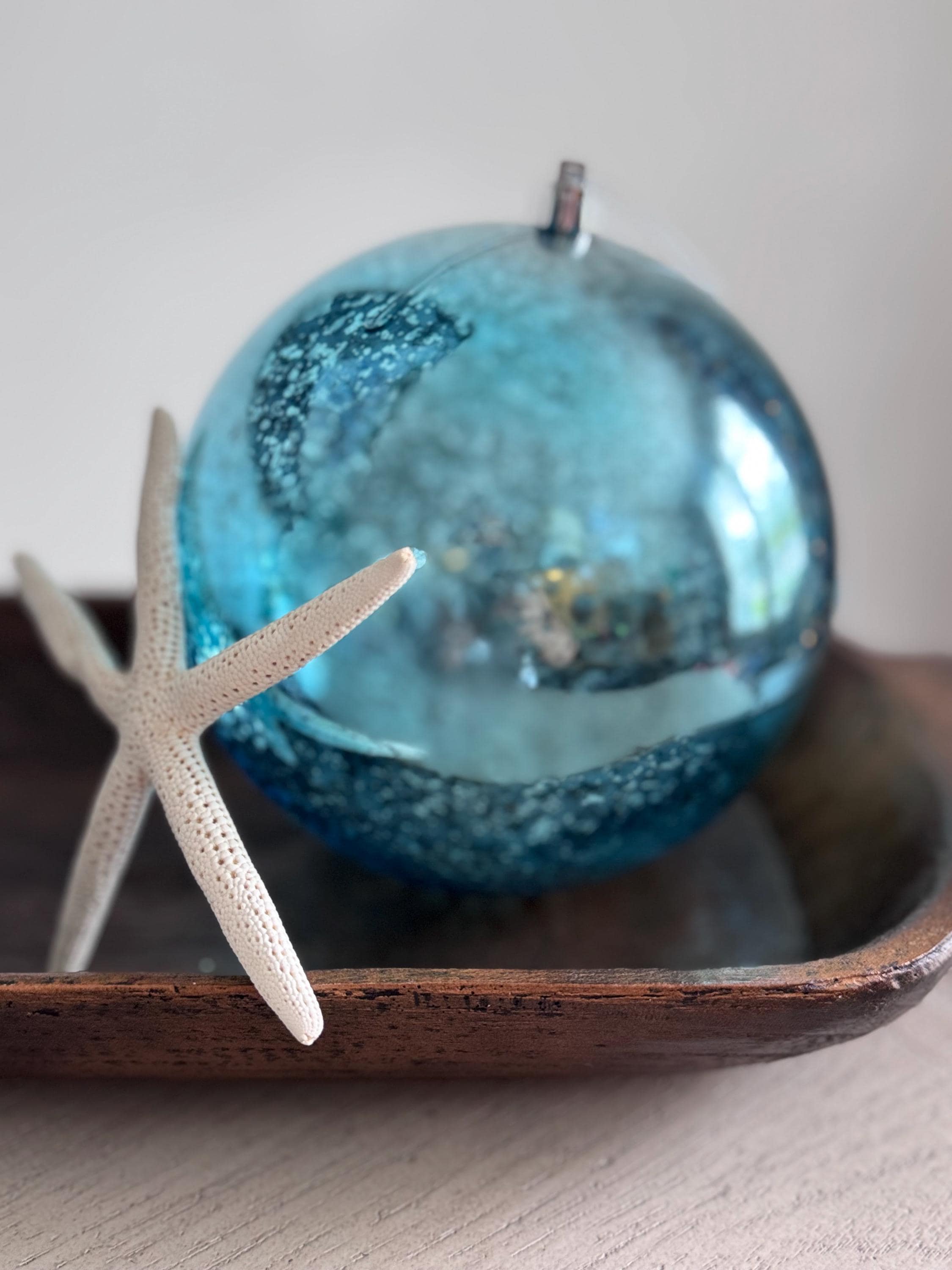6" Seafoam Mercury Shiny Ball Ornaments | Set of 2 | Large Plastic Christmas Ornament | Coastal Holiday Tree and Wreath Décor