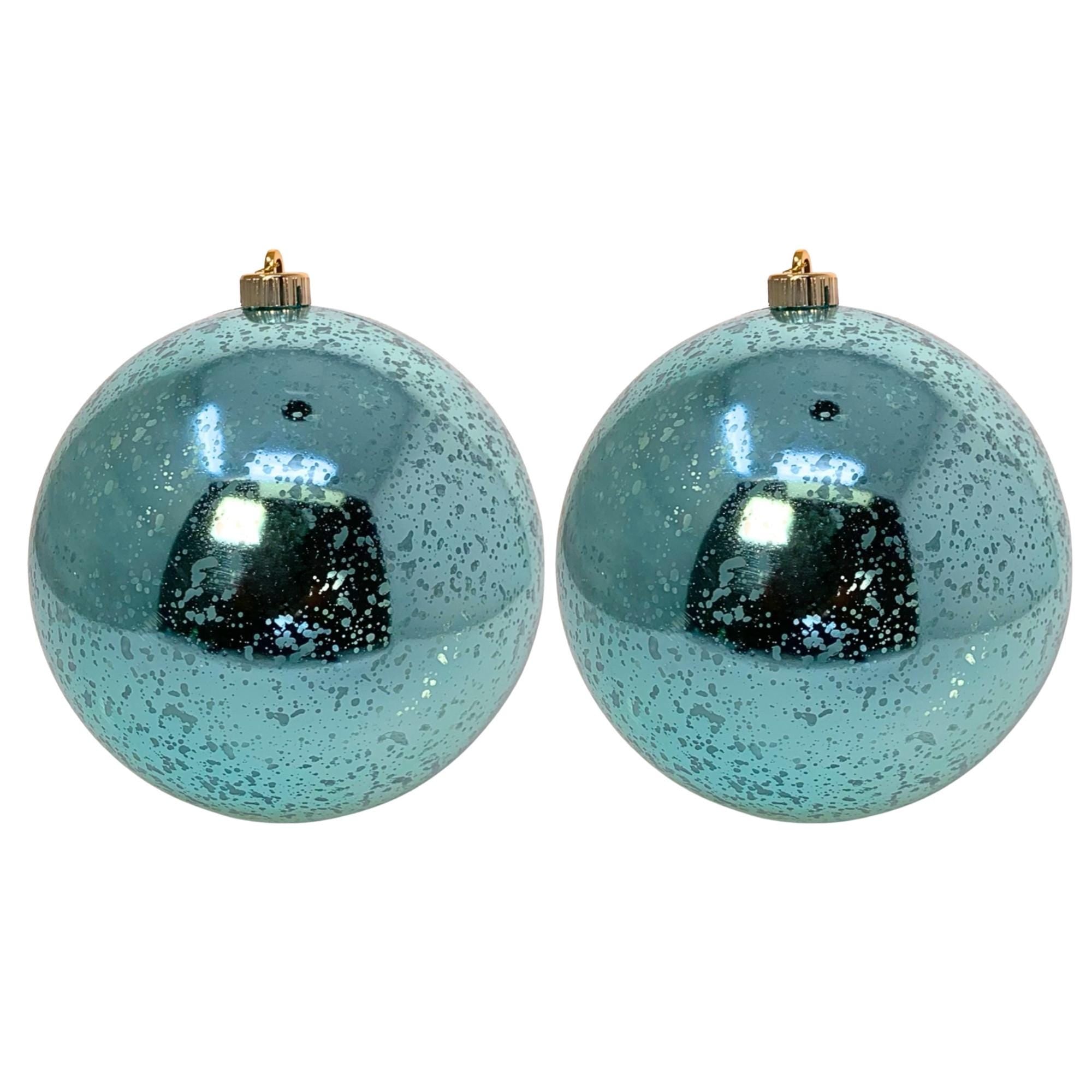 6" Seafoam Mercury Shiny Ball Ornaments | Set of 2 | Large Plastic Christmas Ornament | Coastal Holiday Tree and Wreath Décor