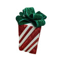 Peppermint Gift Box Table Décor, 6 Inch Red White Green Glitter Christmas Present, Candy Cane Holiday Decoration