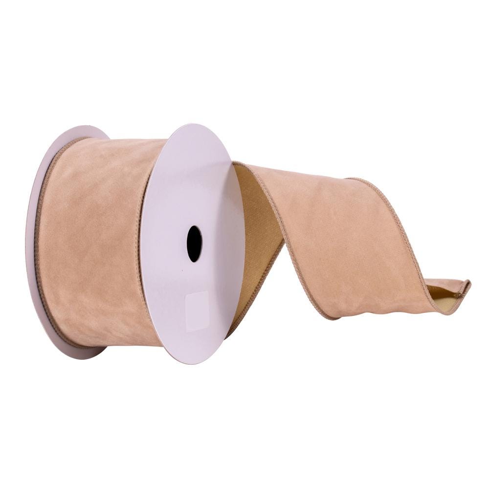 Vickerman 2.5” Beige Velvet Wired Ribbon, Neutral Tan Ribbon for Wreaths, Bows and Everyday Décor, 10 Yard Roll