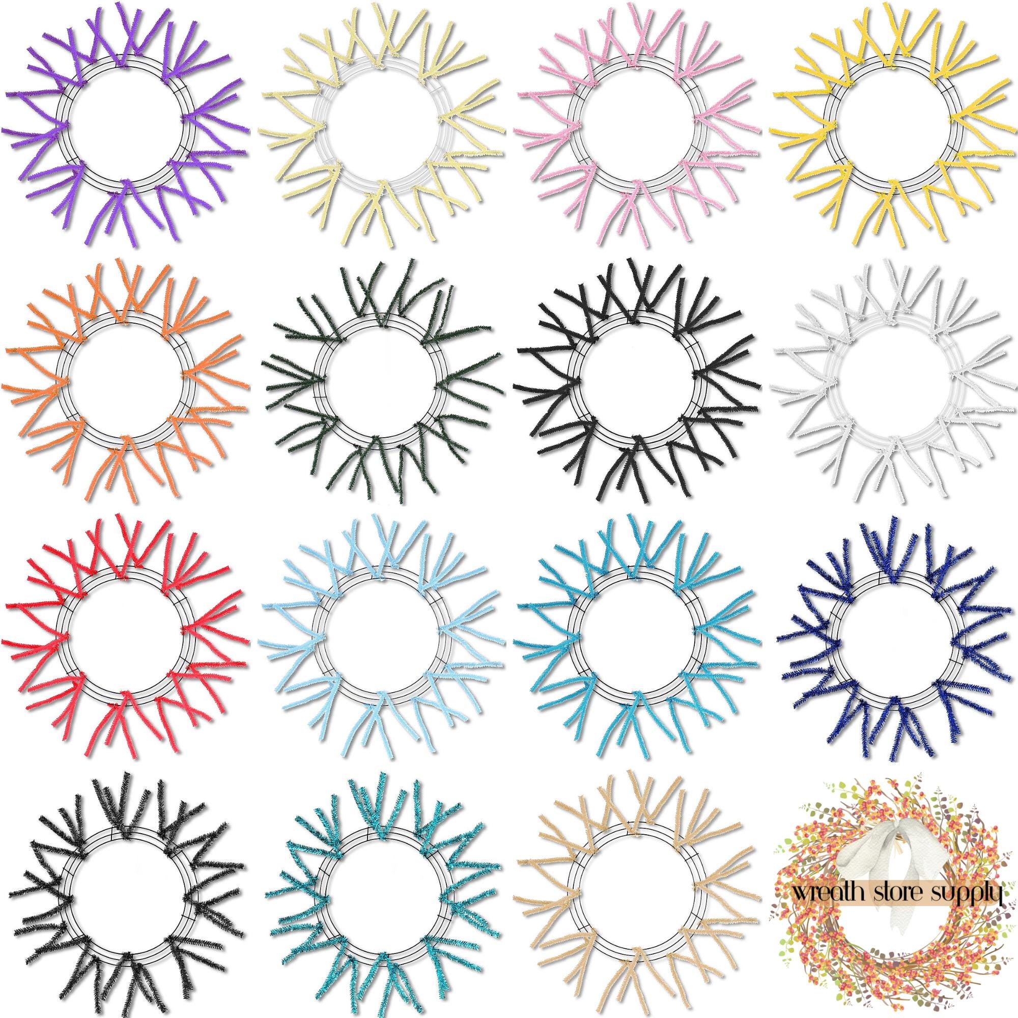 15" Pencil Work Wreath Frame, 25" Overall Wire Wreath Base with Tinsel Ties, Multiple Colors, DIY Deco Mesh Wreath Supply