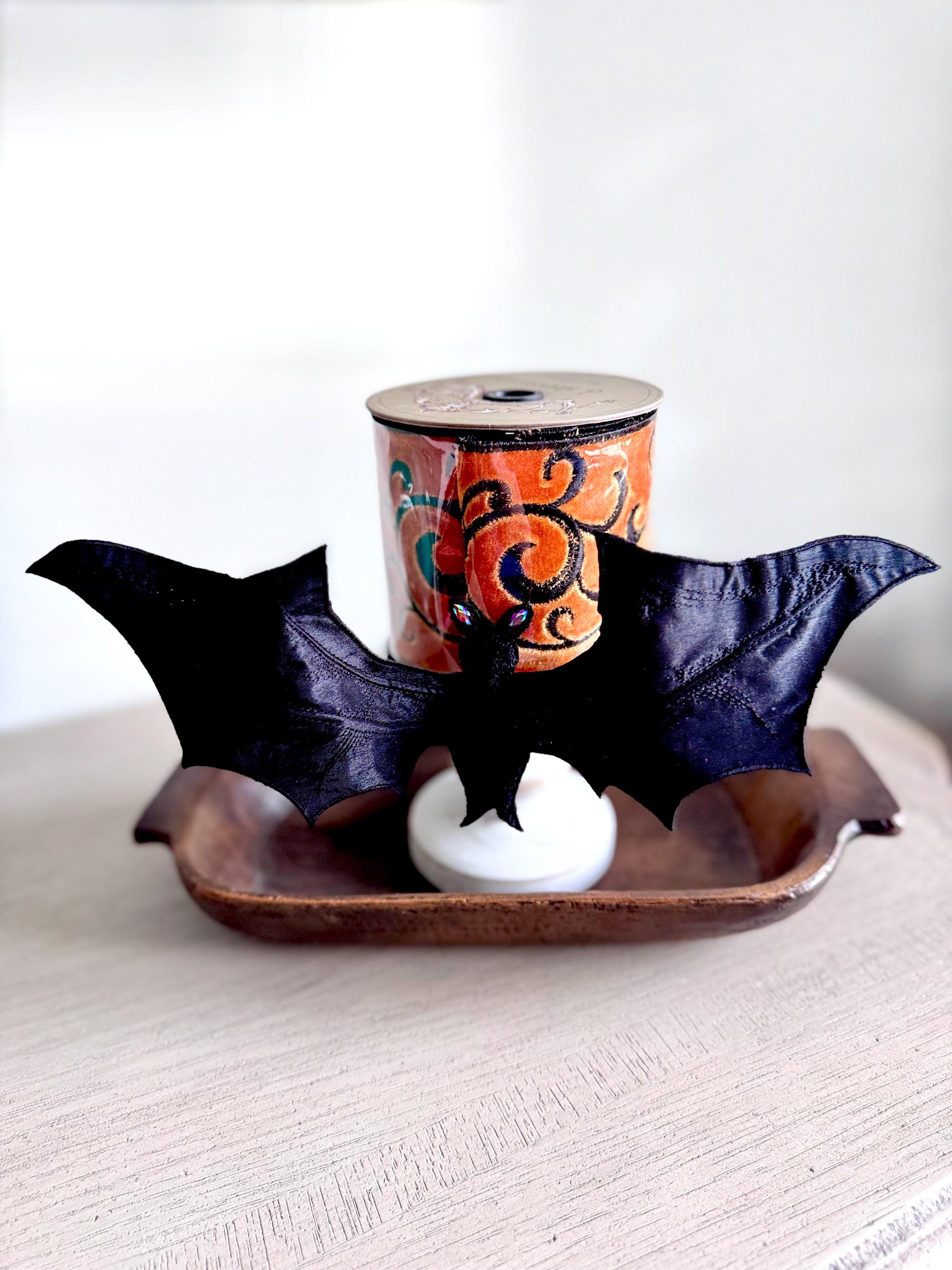 D. Stevens 15" Black Flying Bat Clip | Felt Body and Wired Dupion Wings | Halloween Wreath and Tree Decoration