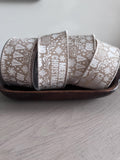Farrisilk 2.5" Jolly Christmas Ribbon | 10 Yard Taupe and White Wired Ribbon | Merry Christmas Wreath and Bow Ribbon