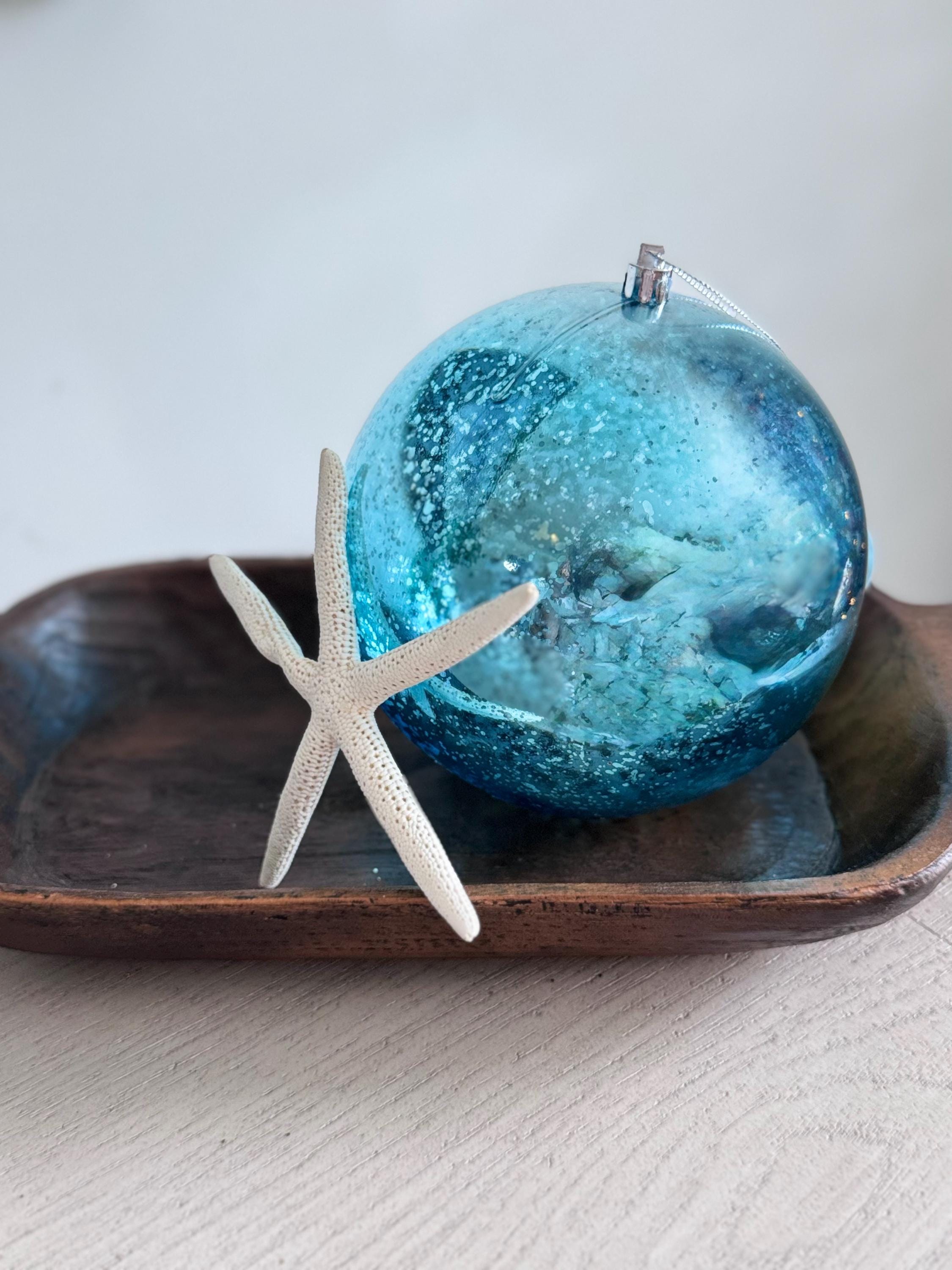 6" Seafoam Mercury Shiny Ball Ornaments | Set of 2 | Large Plastic Christmas Ornament | Coastal Holiday Tree and Wreath Décor
