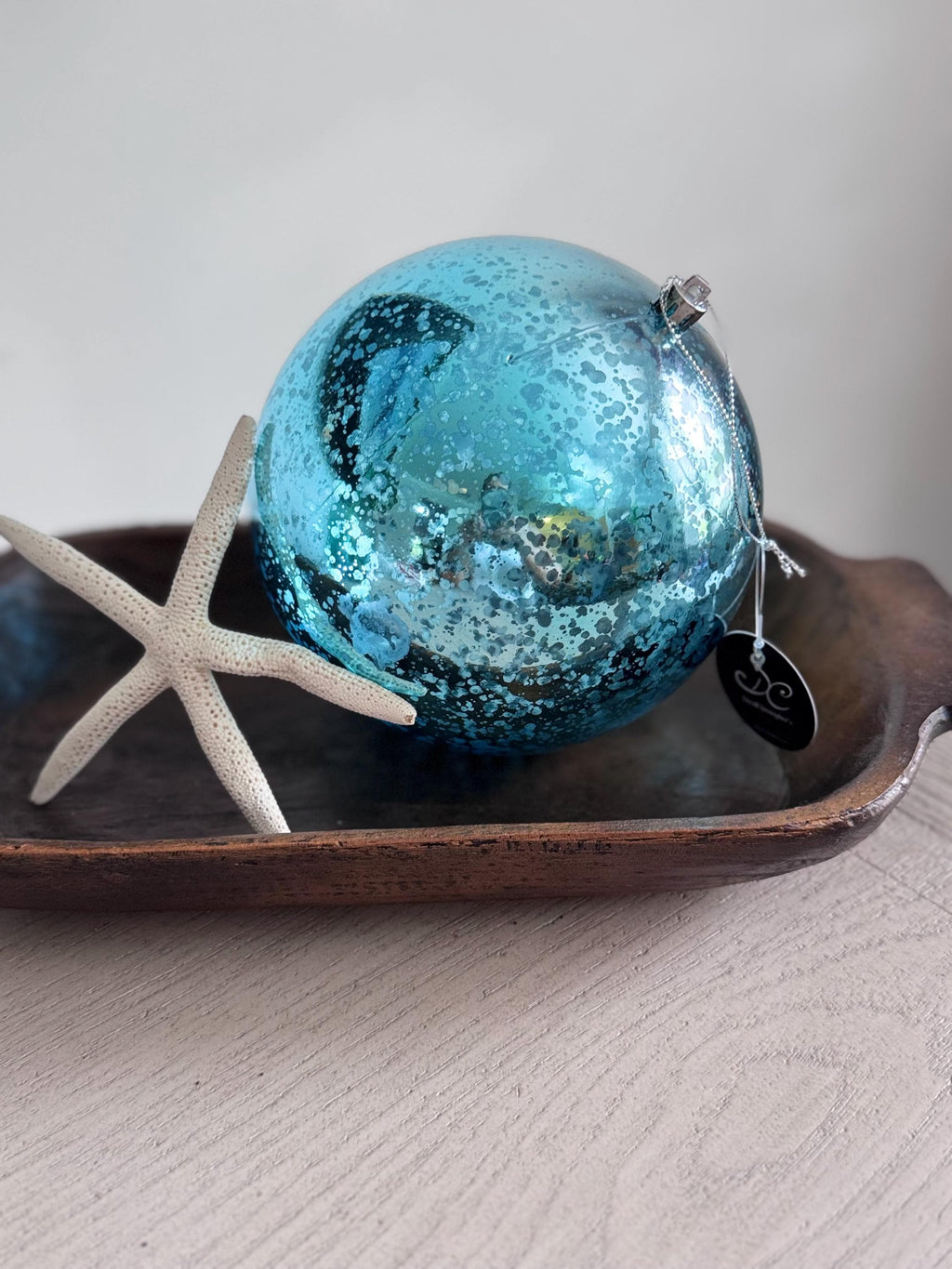 6" Seafoam Mercury Shiny Ball Ornaments | Set of 2 | Large Plastic Christmas Ornament | Coastal Holiday Tree and Wreath Décor