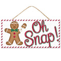 Oh Snap Gingerbread Christmas Wreath Sign, 12.5” x 6” Glitter Gingerbread Man Sign, Funny Holiday Kitchen Décor, Christmas Wreath Supplies
