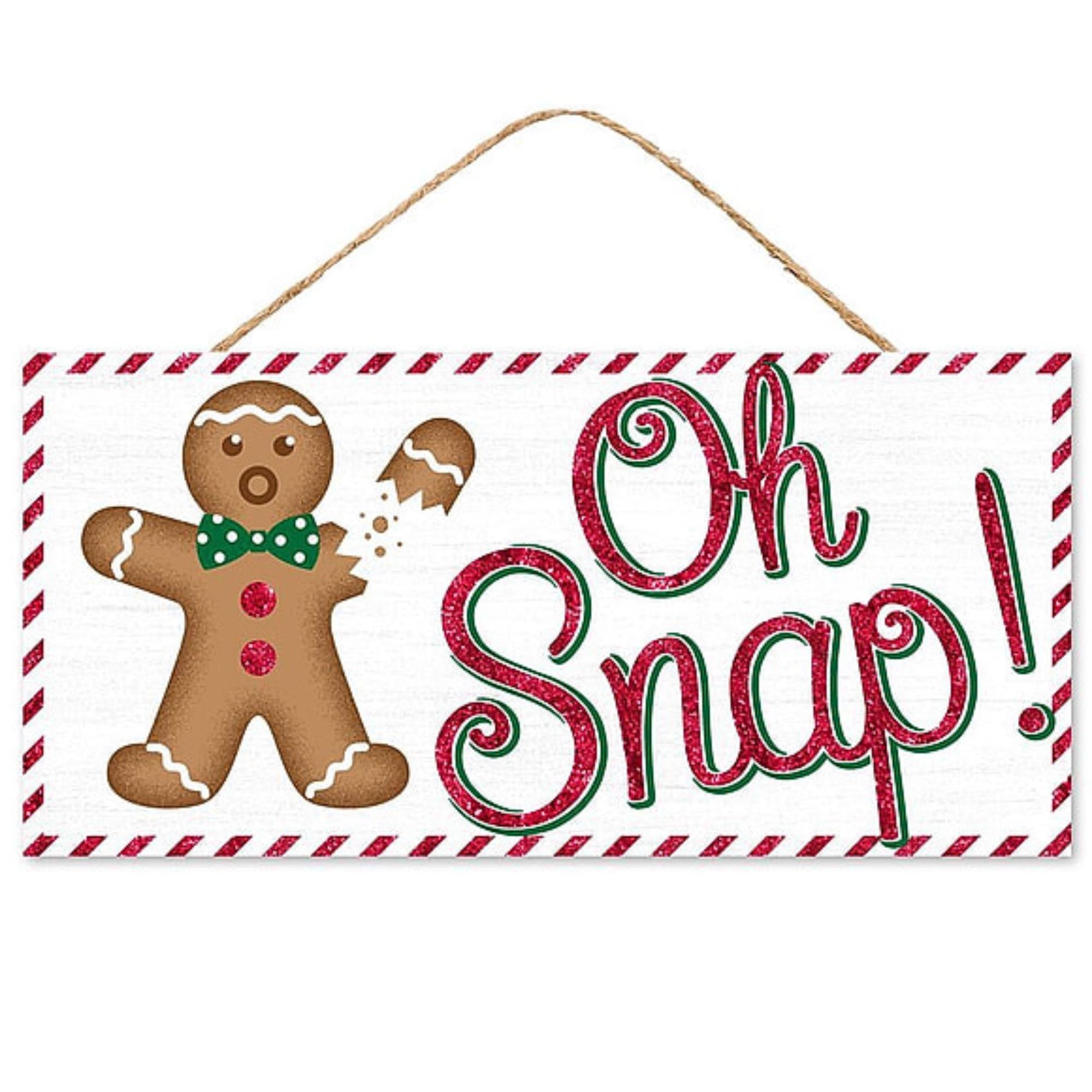 Oh Snap Gingerbread Christmas Wreath Sign, 12.5” x 6” Glitter Gingerbread Man Sign, Funny Holiday Kitchen Décor, Christmas Wreath Supplies