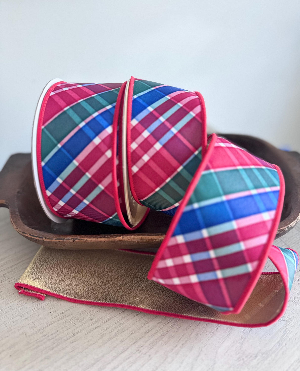 2.5” x 10yd Bold Plaid Wired Ribbon – Red, Green, Blue Fused Edge Ribbon for Wreaths, Gift Wrapping, Holiday Crafts & Christmas Décor.