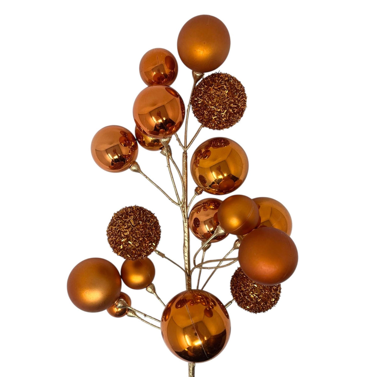 30" Orange Shiny and Matte Ball Spray – Mixed Size Ornament Pick for Fall, Halloween and Christmas Tree Décor