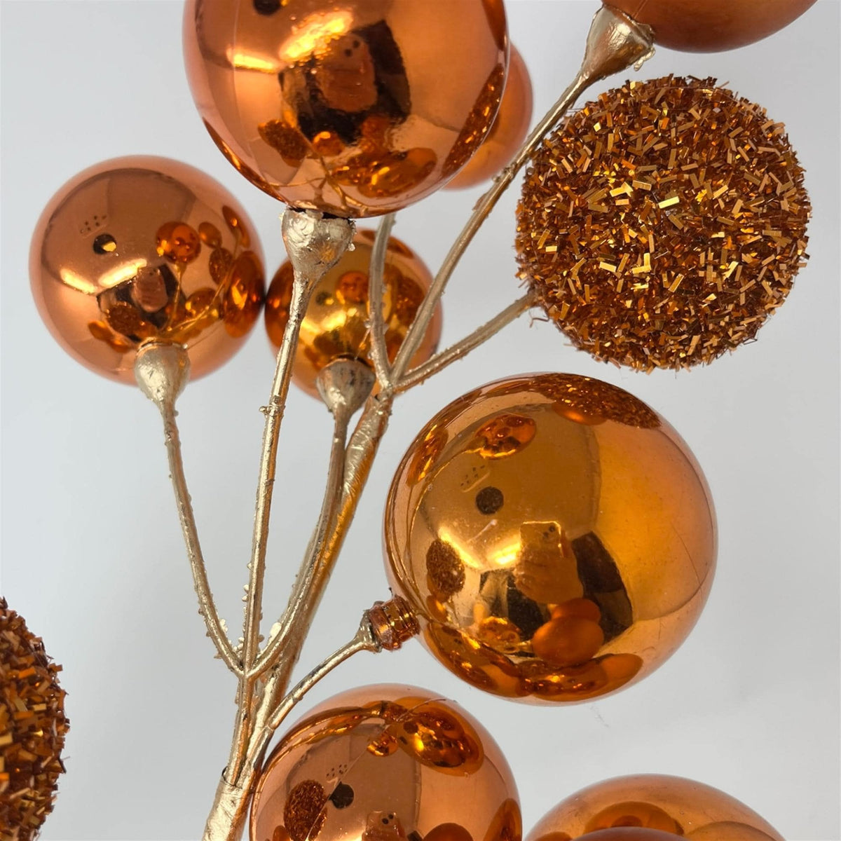 30" Orange Shiny and Matte Ball Spray – Mixed Size Ornament Pick for Fall, Halloween and Christmas Tree Décor