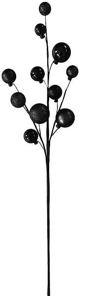 24” Black Mixed Ball Spray | Halloween Wreath Supply | Black Ornament Pick | Christmas Tree Stem | Gothic Floral Arrangement Décor