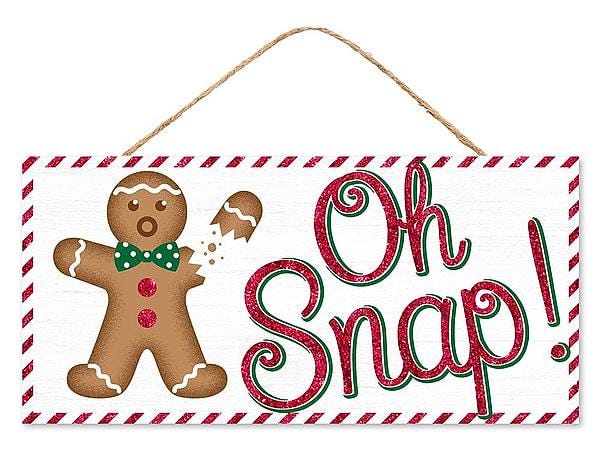 Oh Snap Gingerbread Christmas Wreath Sign, 12.5” x 6” Glitter Gingerbread Man Sign, Funny Holiday Kitchen Décor, Christmas Wreath Supplies
