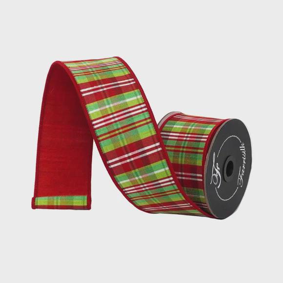 Farrisilk 2.5” Royal Blue Christmas Plaid Ribbon, 10 Yard Roll, Multicolor Wired Designer Ribbon, Velvet Back Holiday Ribbon