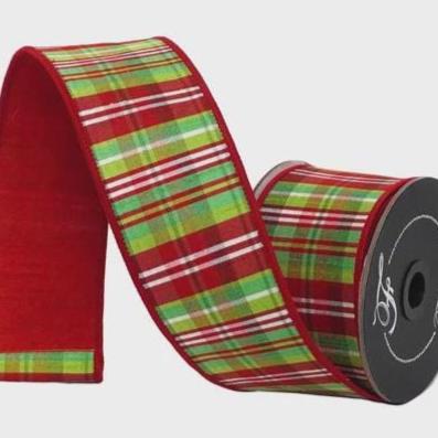 Farrisilk 2.5” Royal Blue Christmas Plaid Ribbon, 10 Yard Roll, Multicolor Wired Designer Ribbon, Velvet Back Holiday Ribbon