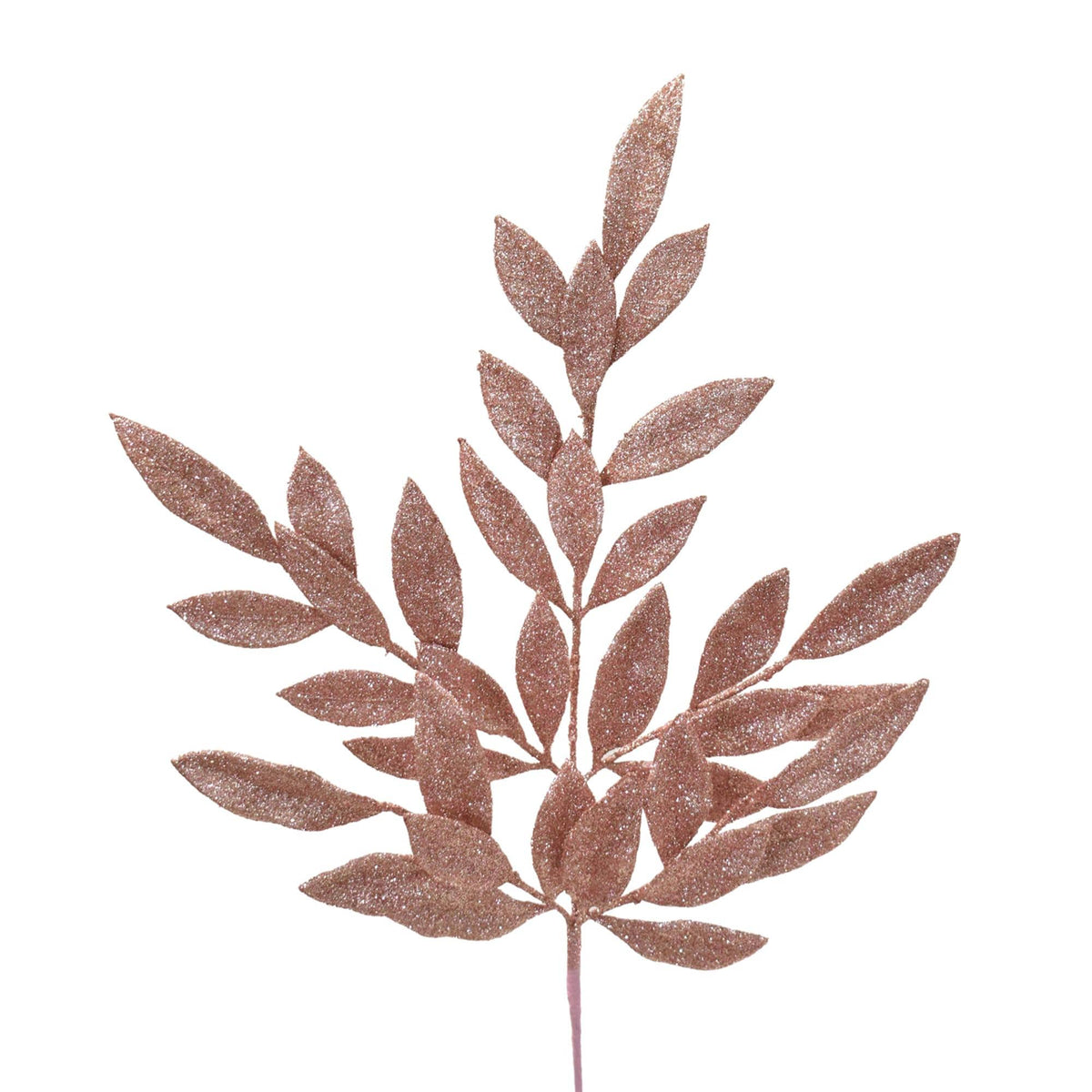 Blush Glitter Bay Leaf Spray 23.5" – Sparkling Pink Floral Stem for Wreaths, Christmas Trees, Arrangements & Holiday Décor
