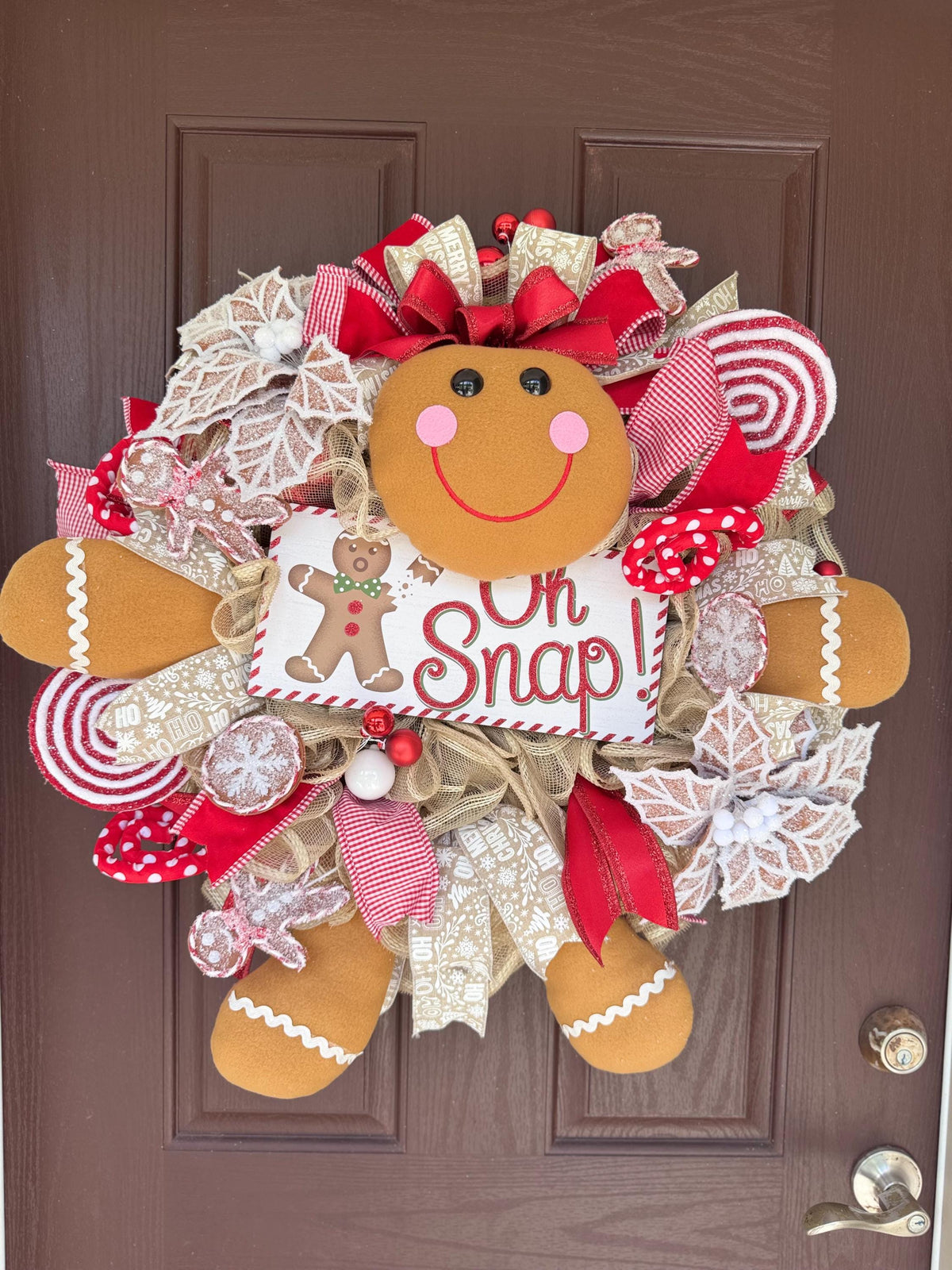 Gingerbread Christmas Wreath, Oh Snap Holiday Wreath, Candy Christmas Door Decor, Handmade Gingerbread Man Wreath