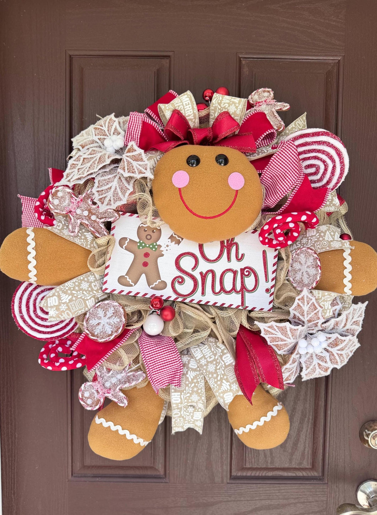 Gingerbread Christmas Wreath, Oh Snap Holiday Wreath, Candy Christmas Door Decor, Handmade Gingerbread Man Wreath