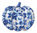 12" Metal Chinoiserie Pumpkin Sign - Blue & White Floral Pumpkin - Fall Wreath Sign | Elegant Autumn Decor - Thanksgiving Wreath Accent