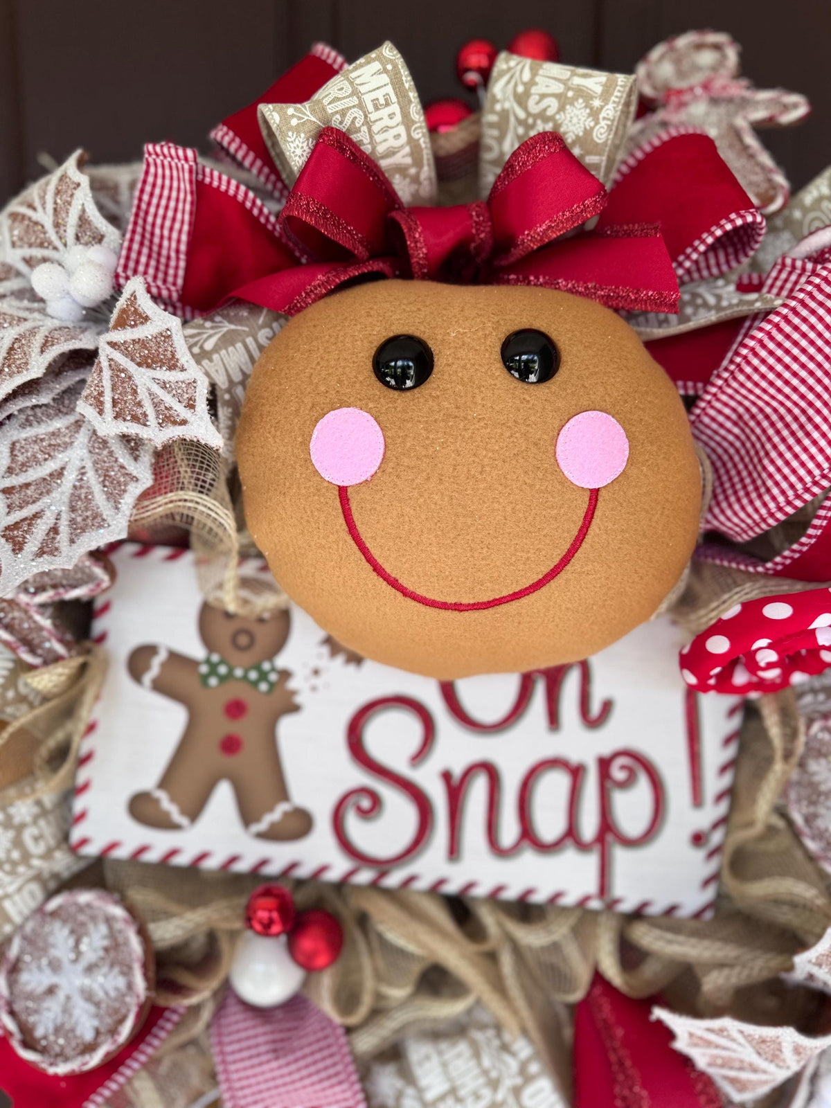 Gingerbread Christmas Wreath, Oh Snap Holiday Wreath, Candy Christmas Door Decor, Handmade Gingerbread Man Wreath