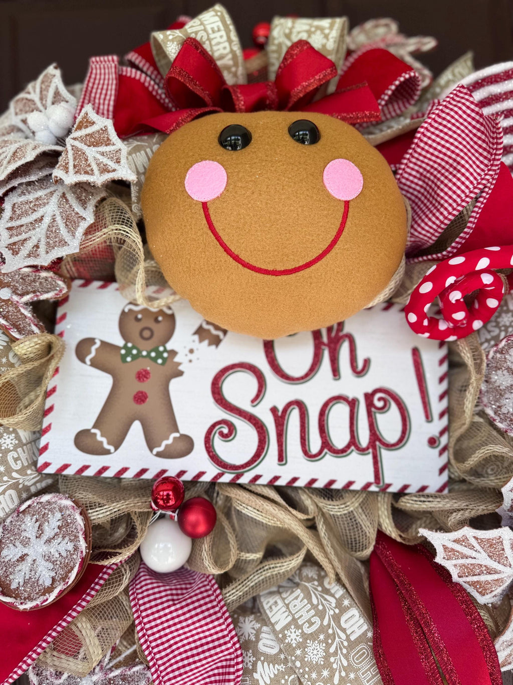 Gingerbread Christmas Wreath, Oh Snap Holiday Wreath, Candy Christmas Door Decor, Handmade Gingerbread Man Wreath