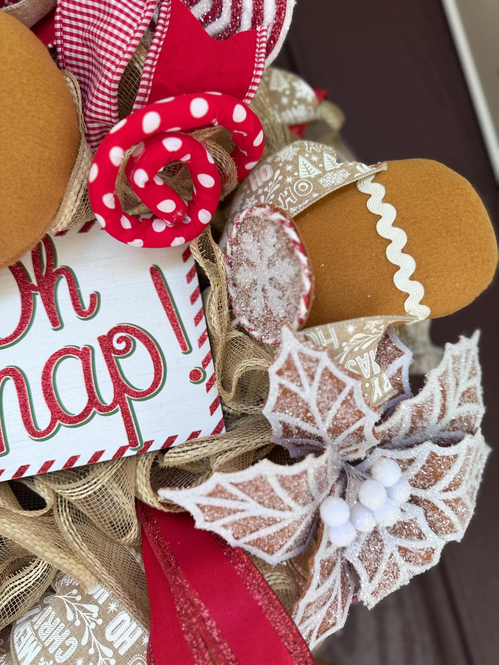Gingerbread Christmas Wreath, Oh Snap Holiday Wreath, Candy Christmas Door Decor, Handmade Gingerbread Man Wreath