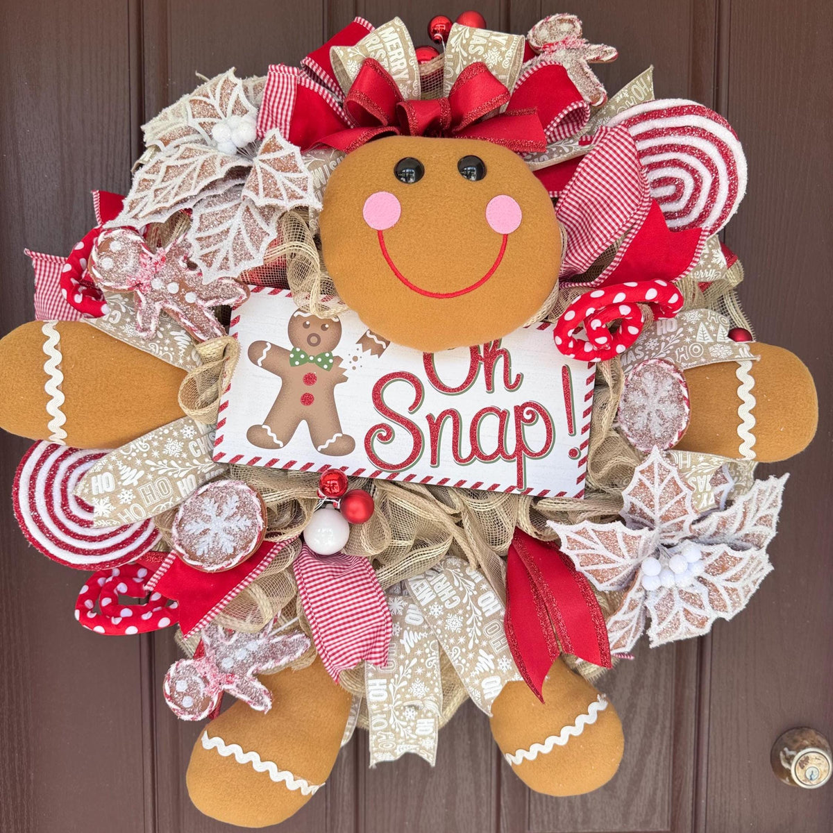 Gingerbread Christmas Wreath, Oh Snap Holiday Wreath, Candy Christmas Door Decor, Handmade Gingerbread Man Wreath