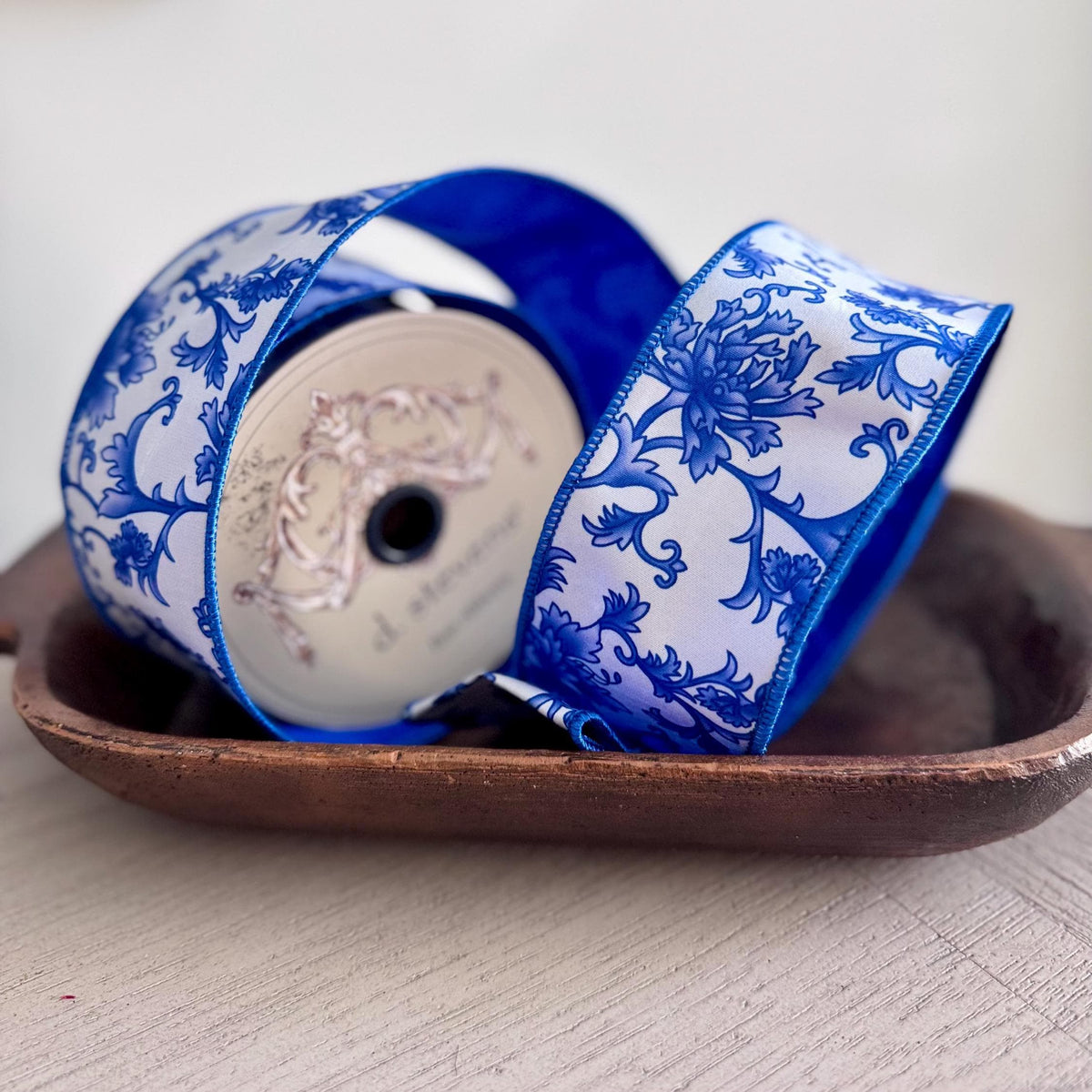 D Stevens 2.5-Inch Wired Ribbon, 10 Yards Faux Dupion Chinoiserie Blue White