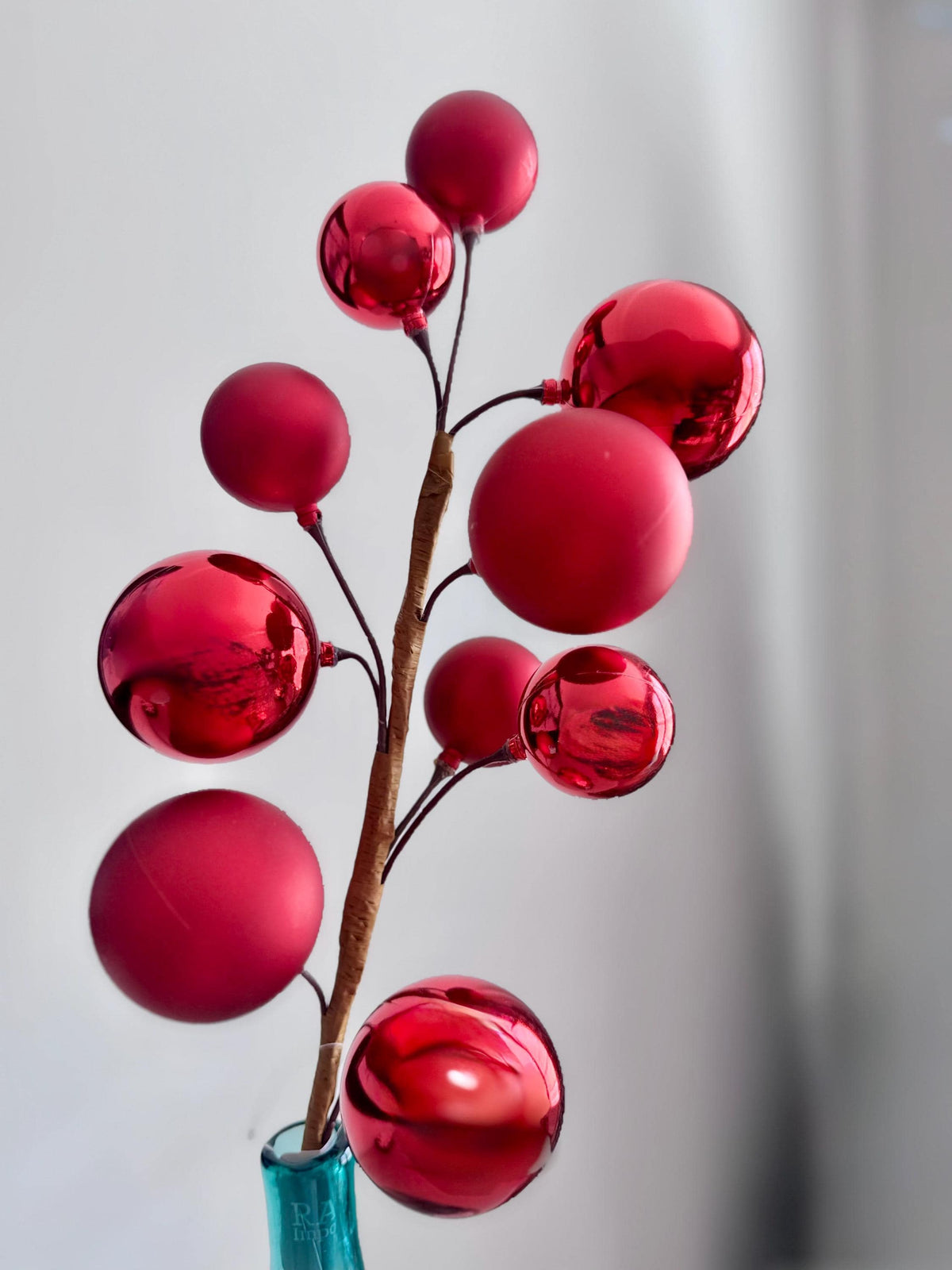 Christmas Tree Spray, Red Decorative Balls, 26-Inch Holiday Stem for Wreaths, Trees & Garlands