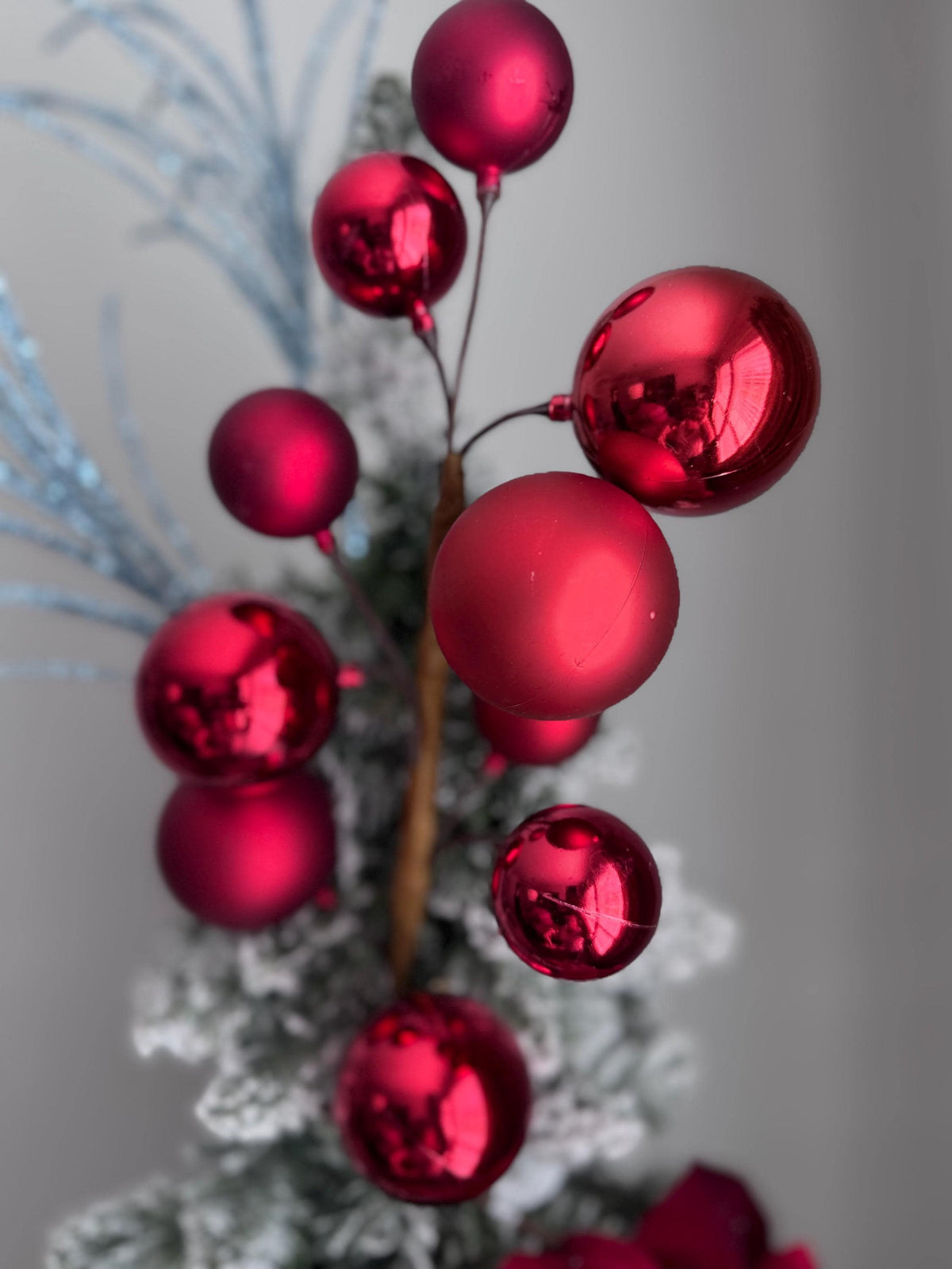 Christmas Tree Spray, Red Decorative Balls, 26-Inch Holiday Stem for Wreaths, Trees & Garlands