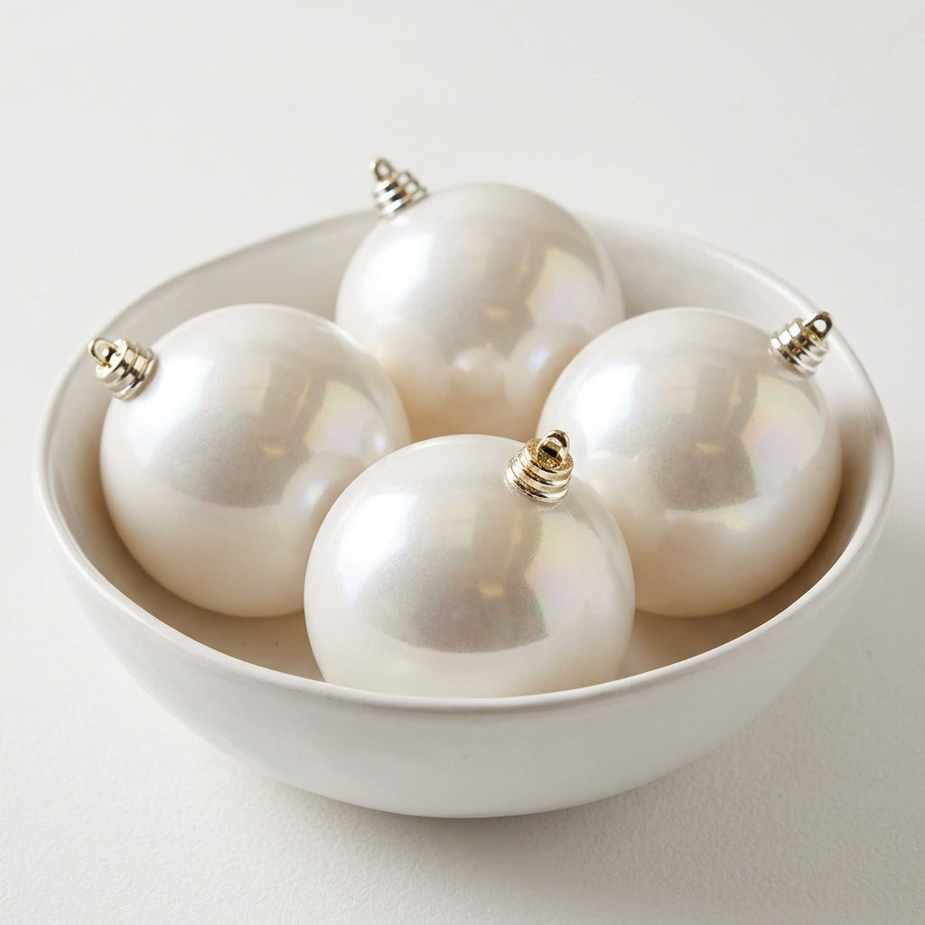 Farrisilk Candy Apple Ornaments, Set of Four 4-Inch White Christmas Decor