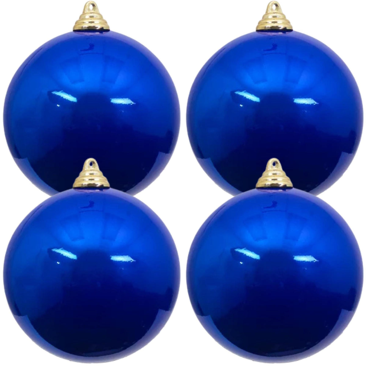 Farrisilk Blue Candy Apple Shatterproof 6-Inch Set of Four with Fixed Caps, Prewired Christmas Decor