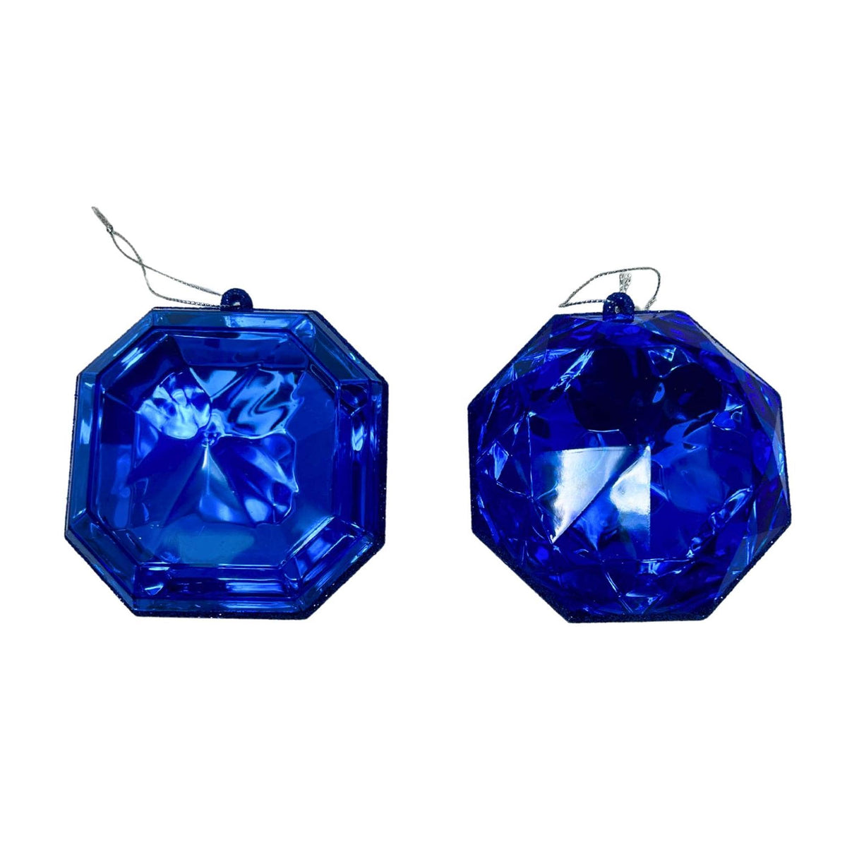 Set of Two Royal Blue Acrylic Ornaments: Round and Square Gem Shapes