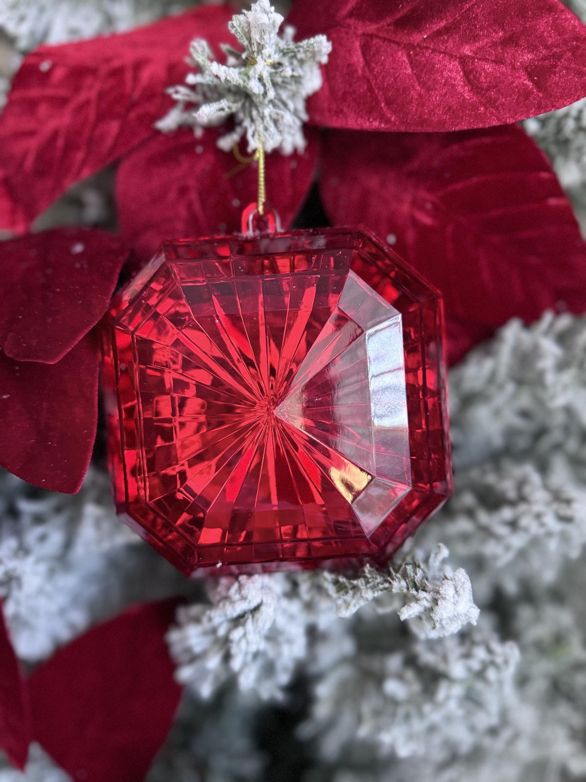 Red Acrylic Christmas Ornament, Square Diamond Design, 4.7 x 5.1 x 2 Inches
