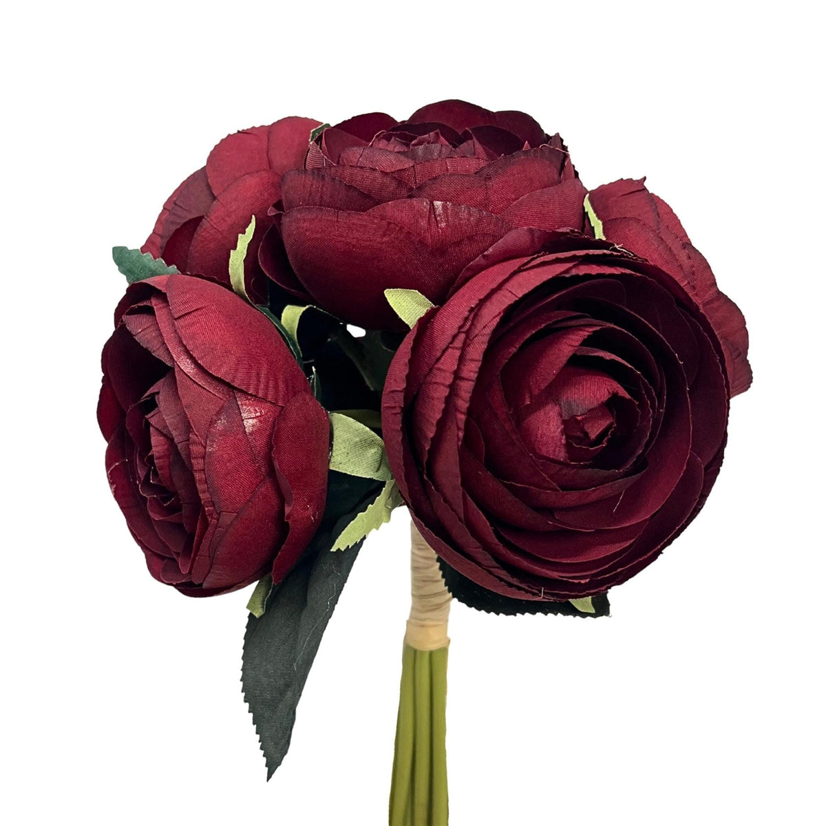 Burgundy Artificial Ranunculus: Six-Bloom Layered Flower for Wreaths