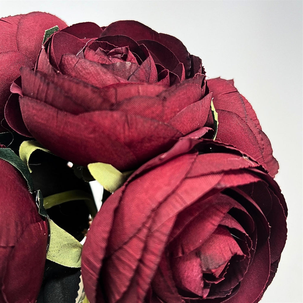 Burgundy Artificial Ranunculus: Six-Bloom Layered Flower for Wreaths